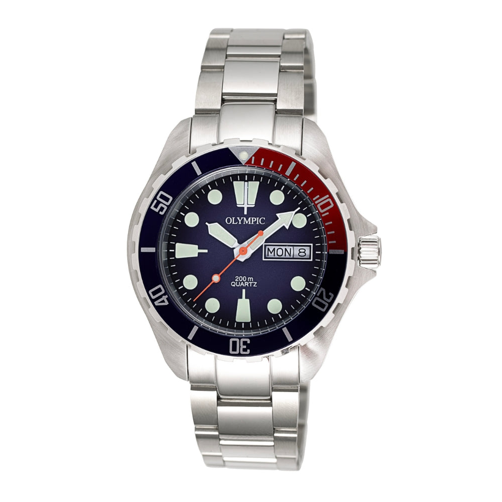 Classic Gents Dive Watch - 200m - Blue/Red with Bracelet