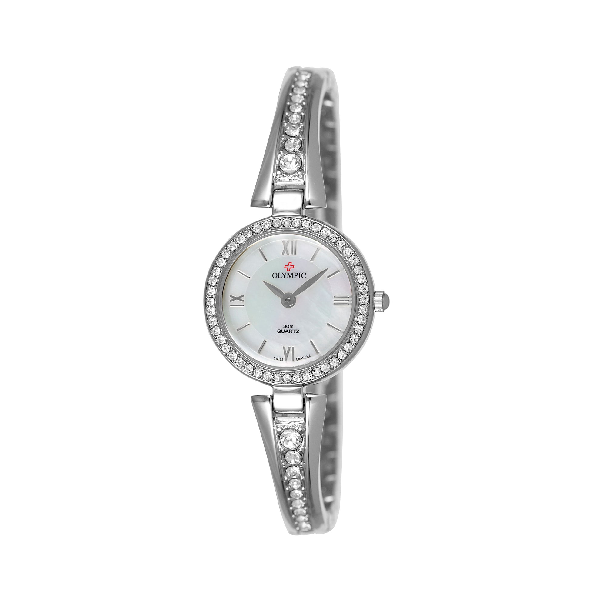 Ladies Steel Round Stone Set Watch