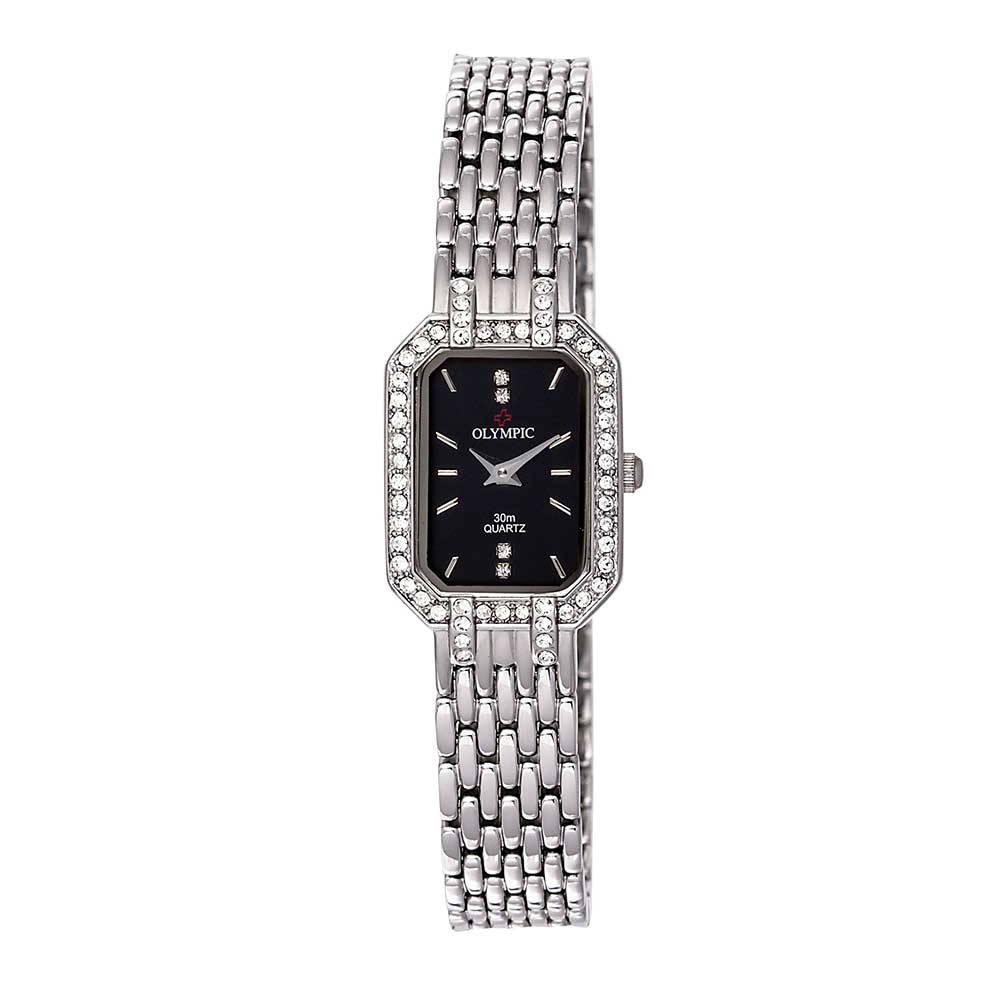 Ladies Steel Stone Set - Black Dial