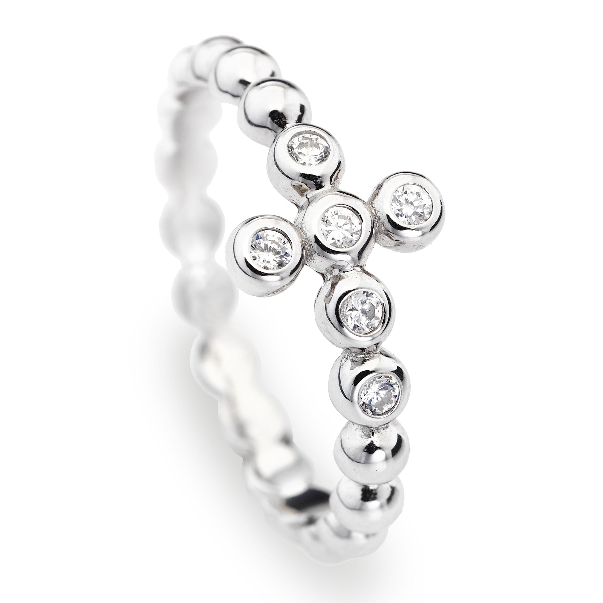 Amen Cross Ring with Crystals - Silver