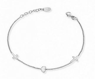 Amen Heart & Crosses Bracelet - Silver