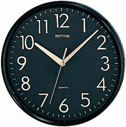 Rhythm Wall Clock 26cm - Black 3D Numerals