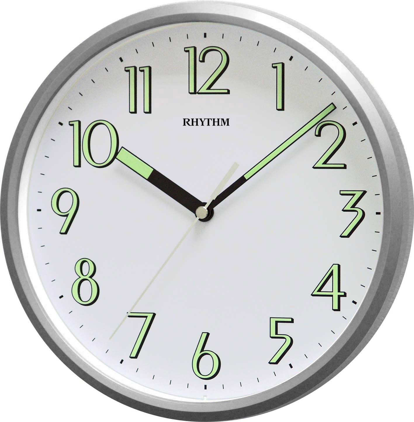 Rhythm Wall Clock 24cm – Super Luminous Silver
