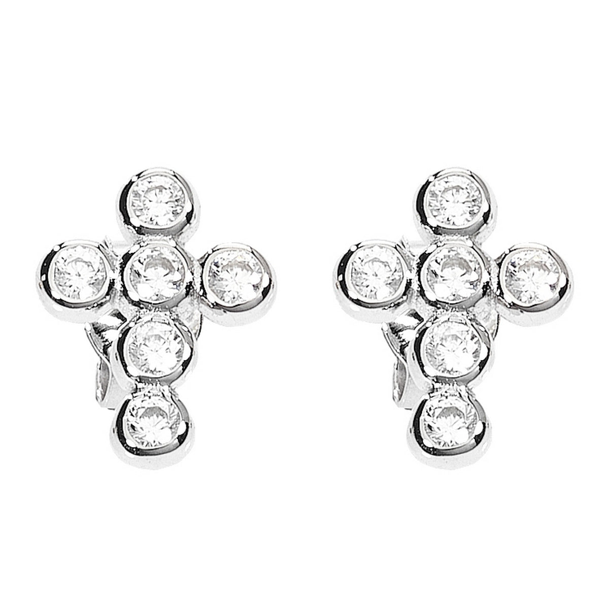 Amen Cross Earrings (Studs) with Crystals - Steel