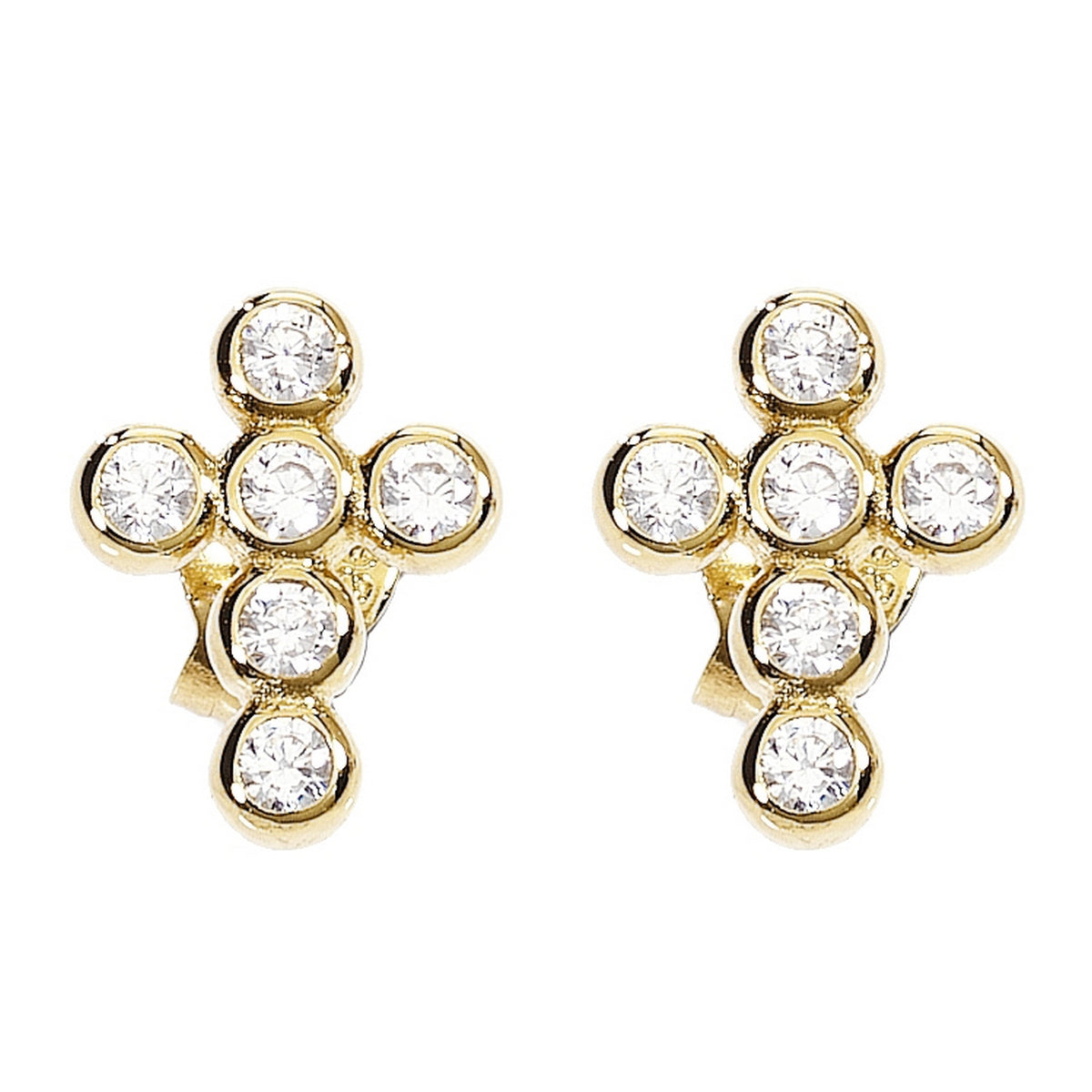 Amen Cross Earrings (Studs) with Crystals - Gold