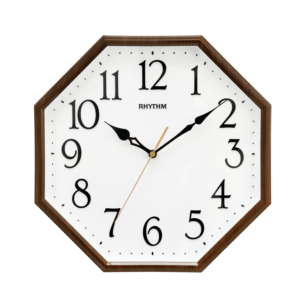 Rhythm Wall Clock 30cm – Octagonal Brown Case