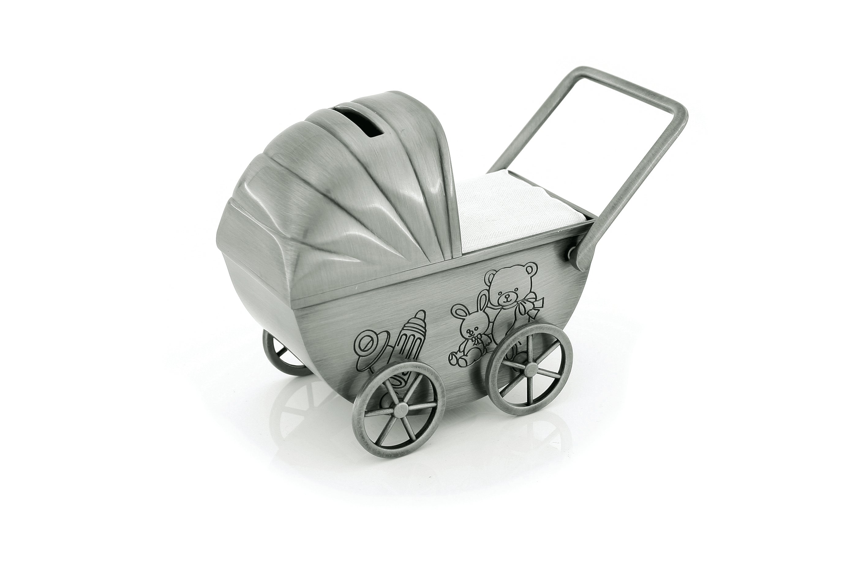 Pram pewter finish money box Pram pewter finish money box