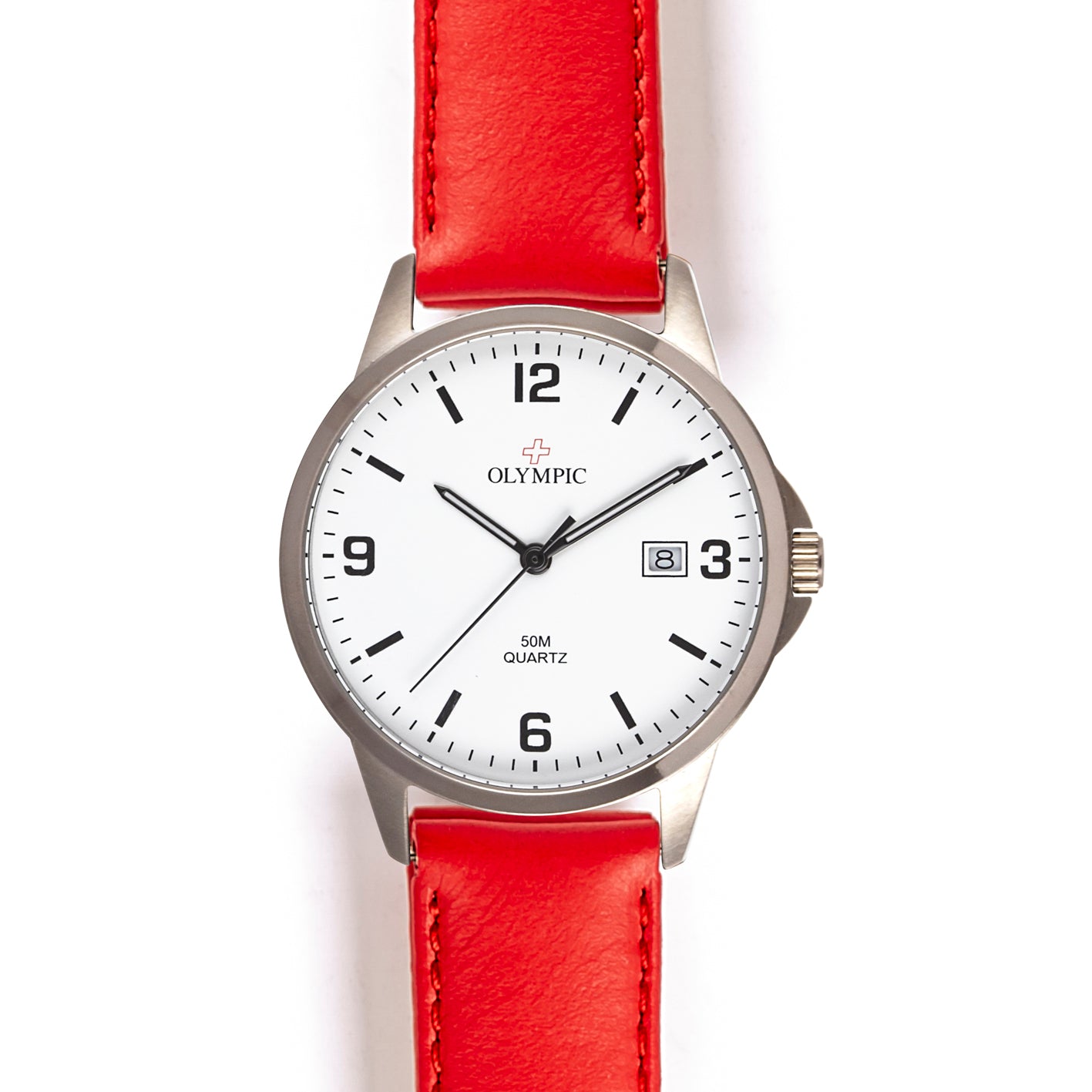 Olympic Titanium - White Dial with Red Leather